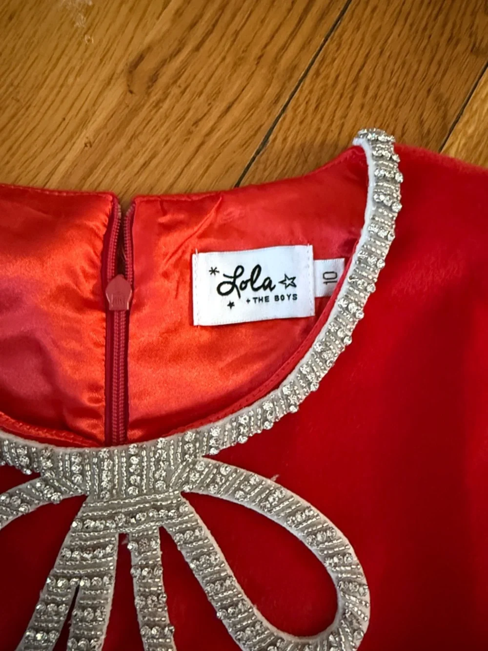 Lola And the Boys red velvet bow embellished holiday girls dress 10Y